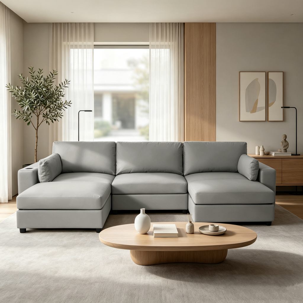 117" Oversized Modular U-Shaped Sectional Sofa with 2 Storage Ottomans, Deep Seat Faux Leather Couch, Scratch-Resistant Vegan Leather, Modern Living Room, Dark Gray