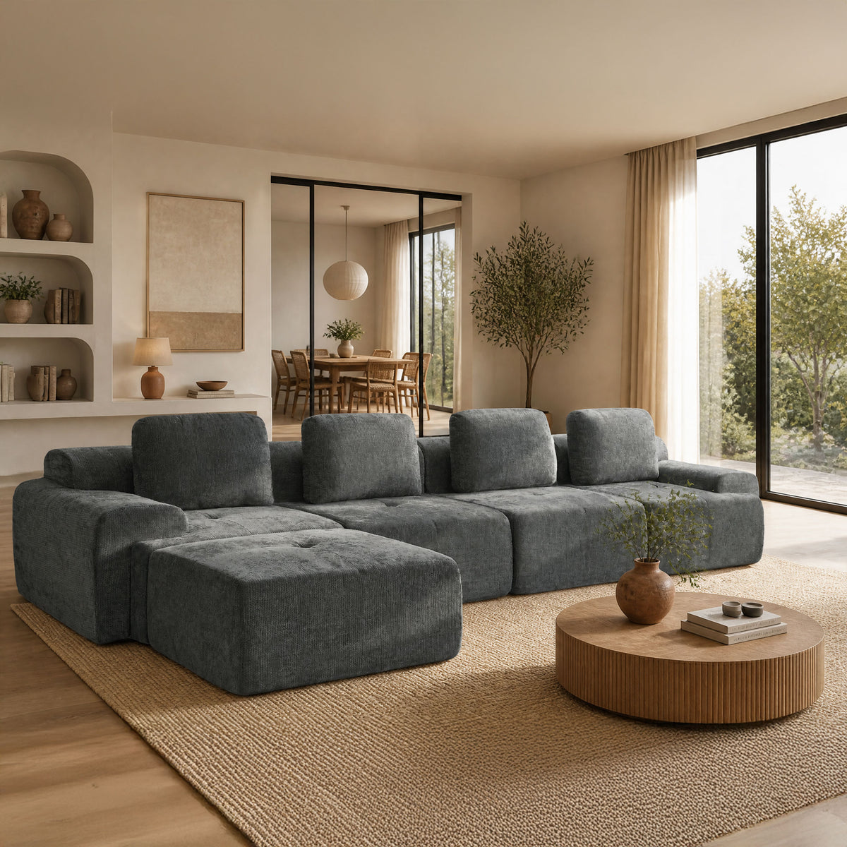159" L-Shaped Oversized Cloud Couch, Modular Sectional Sofa with High Back & Extra Deep Seat, No Assembly Required, Plush Chenille, Dark Grey