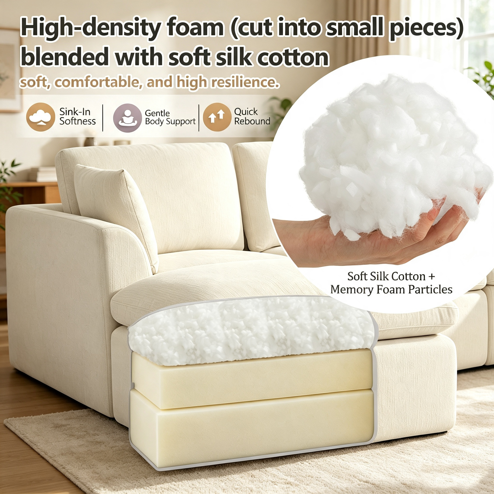 110.5" 3-Seater L-Shaped Cloud Sofa with Ottoman, Deep Seat Modular Sectional Couch with Memory Foam, Soft Chenille Fabric, Plush Comfy Sofa for Living Room, Beige