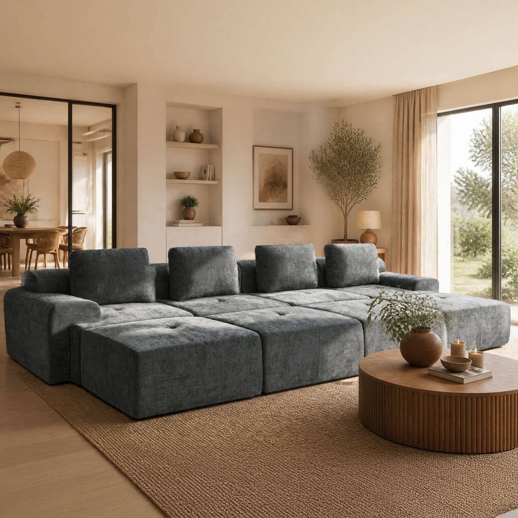 159" U-Shaped Oversized Cloud Couch, Modular Sectional Sofa with High Back & Extra Deep Seat, No Assembly Required, Plush Chenille, Dark Grey
