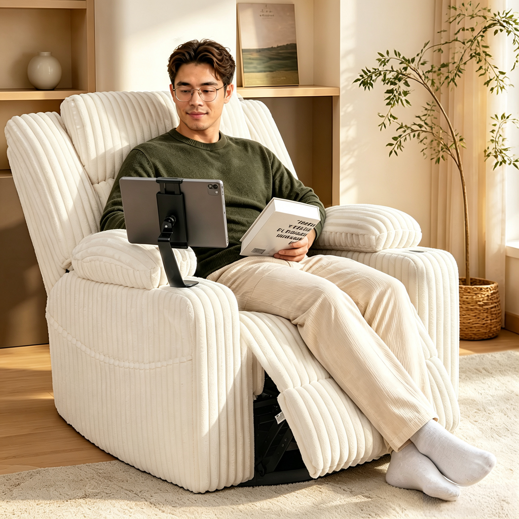 Large Wide Power Lift Recliner Chair for Elderly, Oversized Recliner with Power Headrest, Heat and Massage, Extended Footrest, USB Ports, Cup Holders and Storage Pockets, Beige