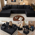 138" U-Shape Modular Cloud Sectional Boneless Sofa with Chaise & Ottoman, Extra-Wide Deep Seat Plush Corduroy Couch for Living Rooms & Apartments (Black)