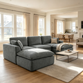 110.5" 3-Seater Cloud Sofa with 2 Movable Ottomans, Deep Seat Modular Sectional sofa with Memory Foam, Soft Chenille Fabric for Living Room, Dark Gray