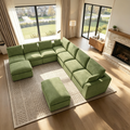 240.5" 7-Seater Cloud Sofa with 2 Movable Ottomans, Deep Seat Modelar Sectional Sofa with Memory Foam, Soft Chenille Fabric, Plush Comfy Sofa for Living Room, Green