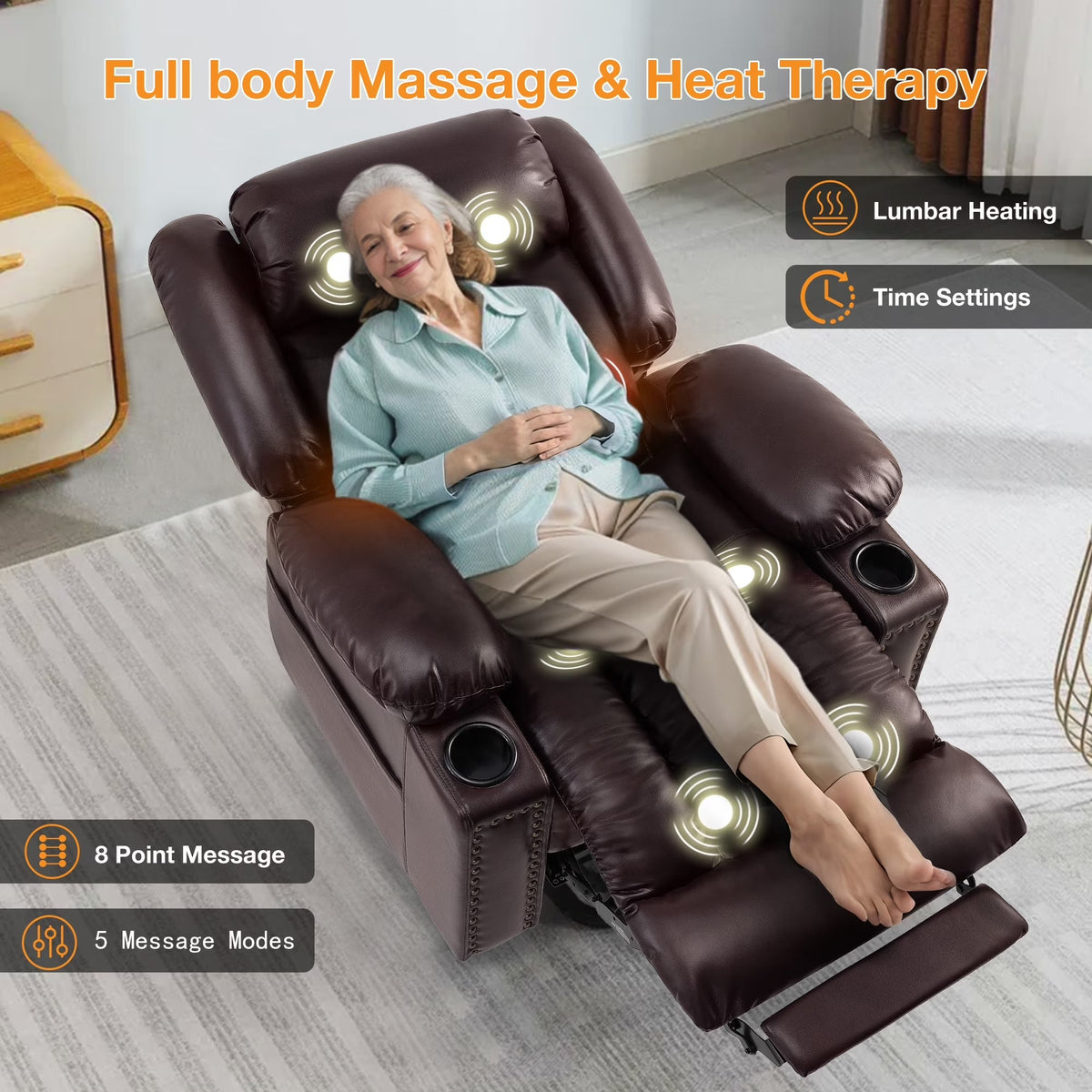 Triple Motor Large Power Lift Recliner Chair for Elderly with Heat and Massage, Lay Flat Lift Chairs for Seniors Infinite Position, Extended Footrest, USB Ports, Cup Holder, Faux Leather