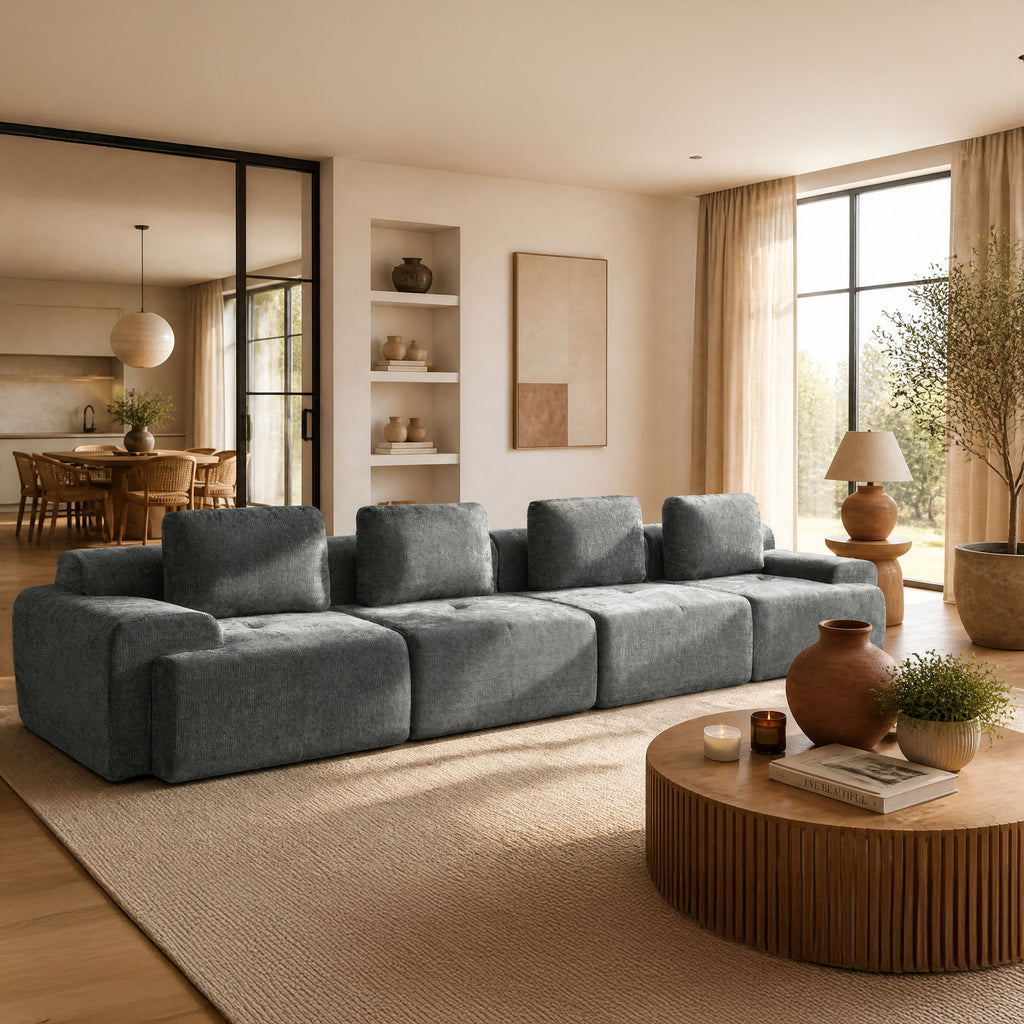 159" L-Shaped Oversized Cloud Couch, Modular Sectional Sofa with High Back & Extra Deep Seat, No Assembly Required, Plush Chenille, Dark Grey