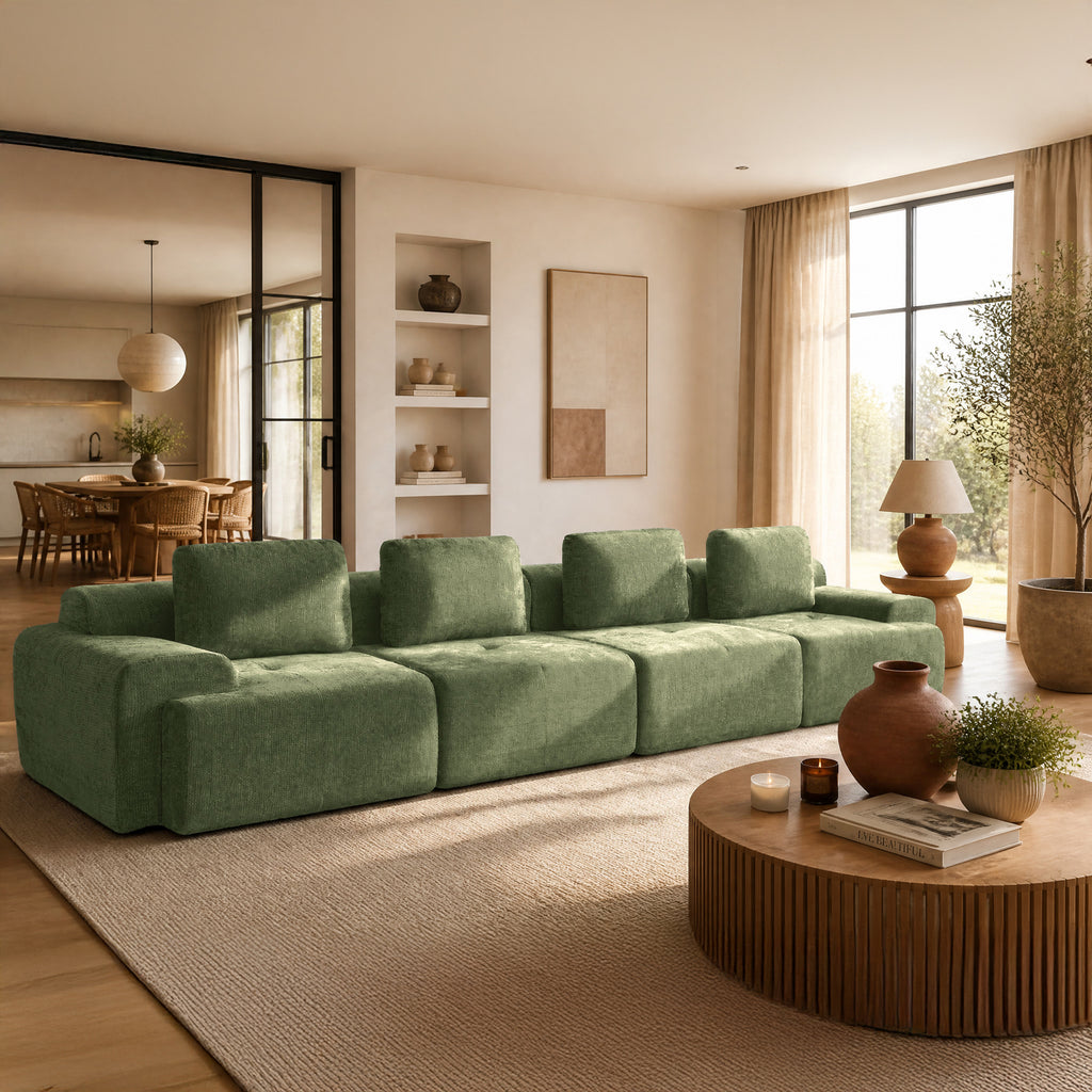 159" L-Shaped Oversized Cloud Couch, Modular Sectional Sofa with High Back & Extra Deep Seat, No Assembly Required, Plush Chenille, Green