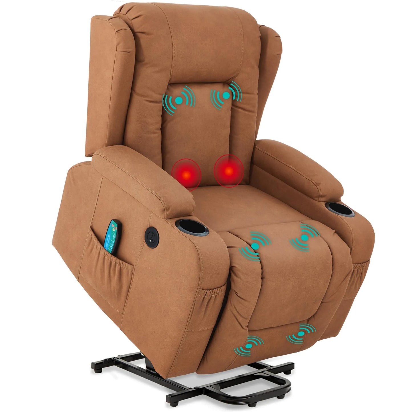 PU Leather Electric Power Lift Chair, Recliner Massage Chair,Cognac