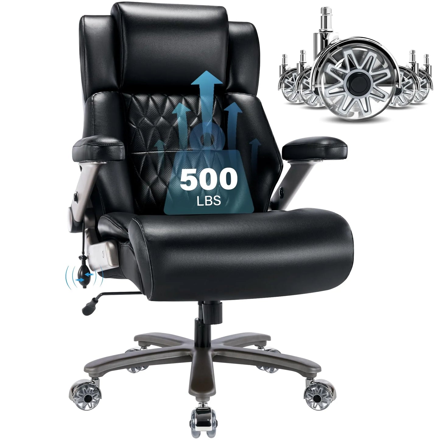 Big and Tall 500lbs Office Chair - Adjustable Lumbar Support, Black