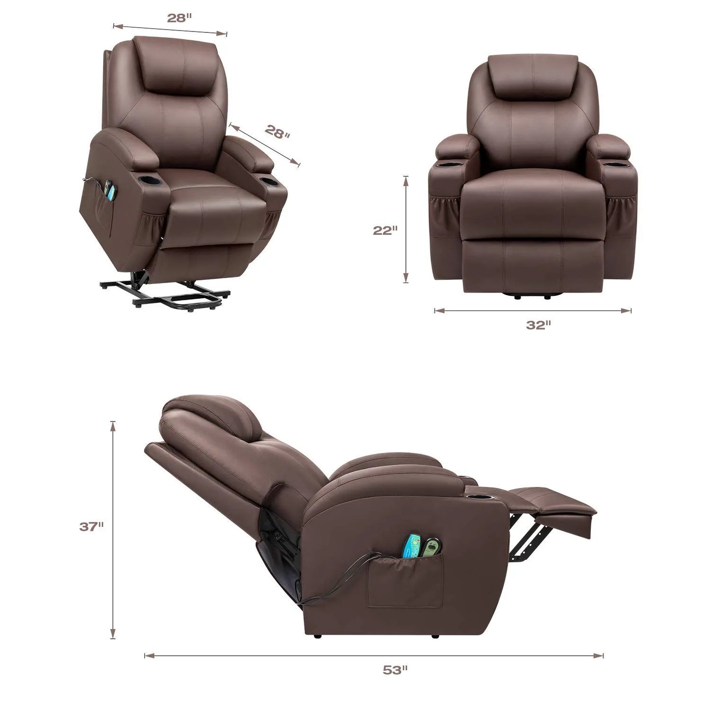 Electric Power Lift Recliner Chair for Elderly, Brown