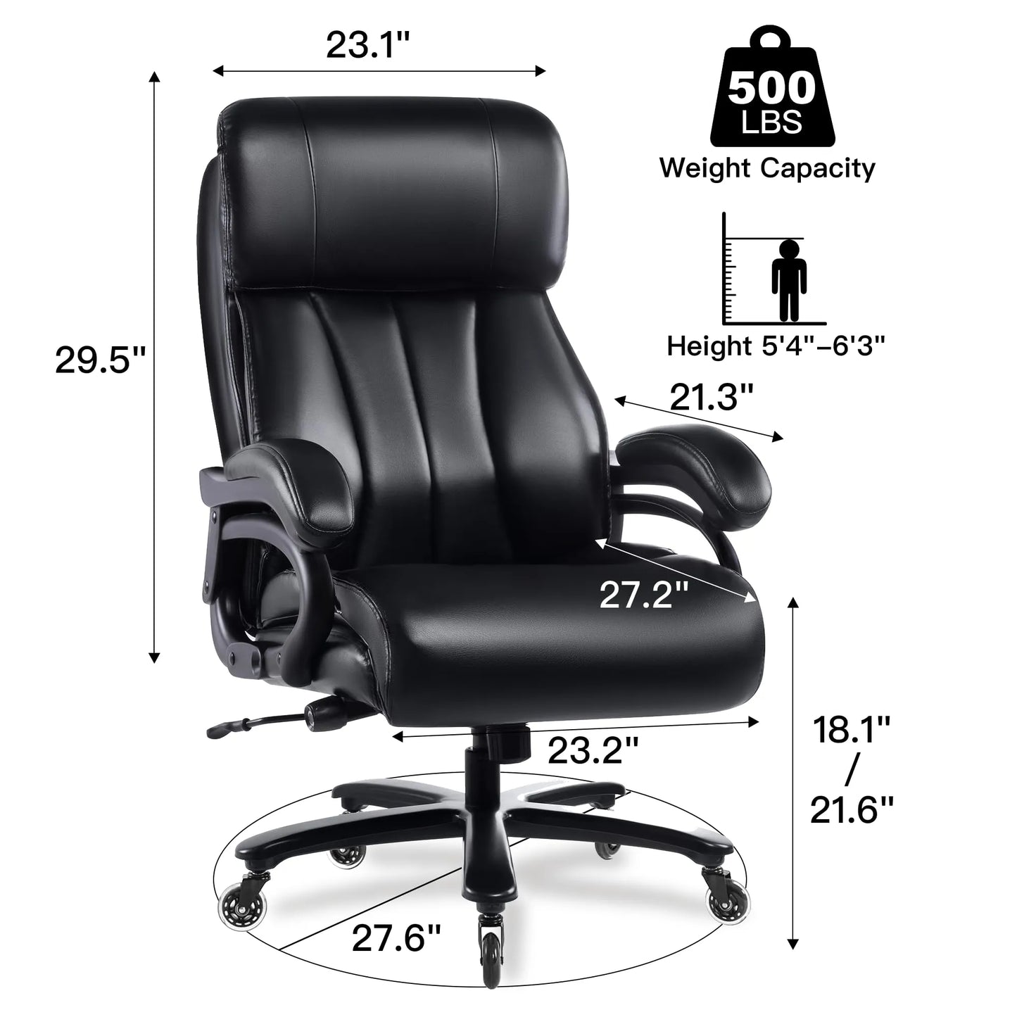 Big and Tall Office Chair 500lbs, Black