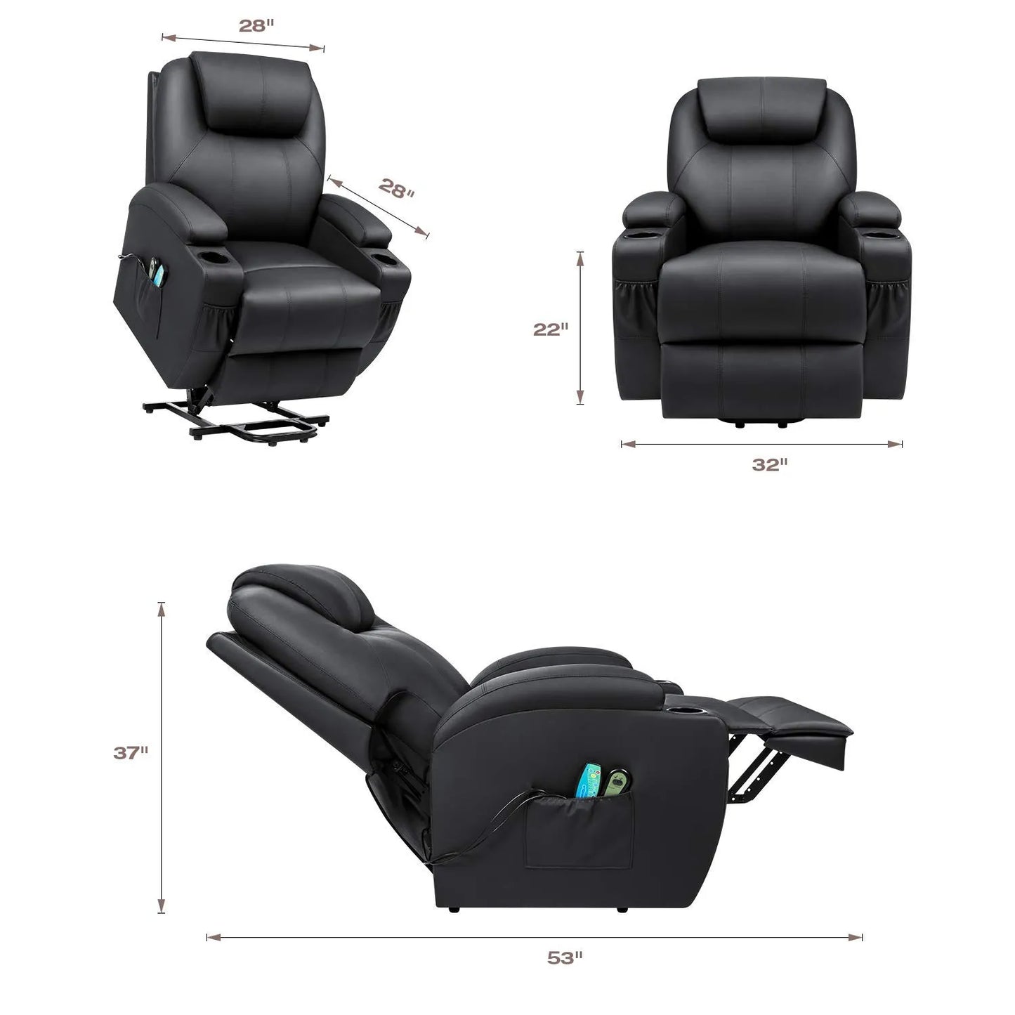 Electric Power Lift Recliner Chair for Elderly, Black