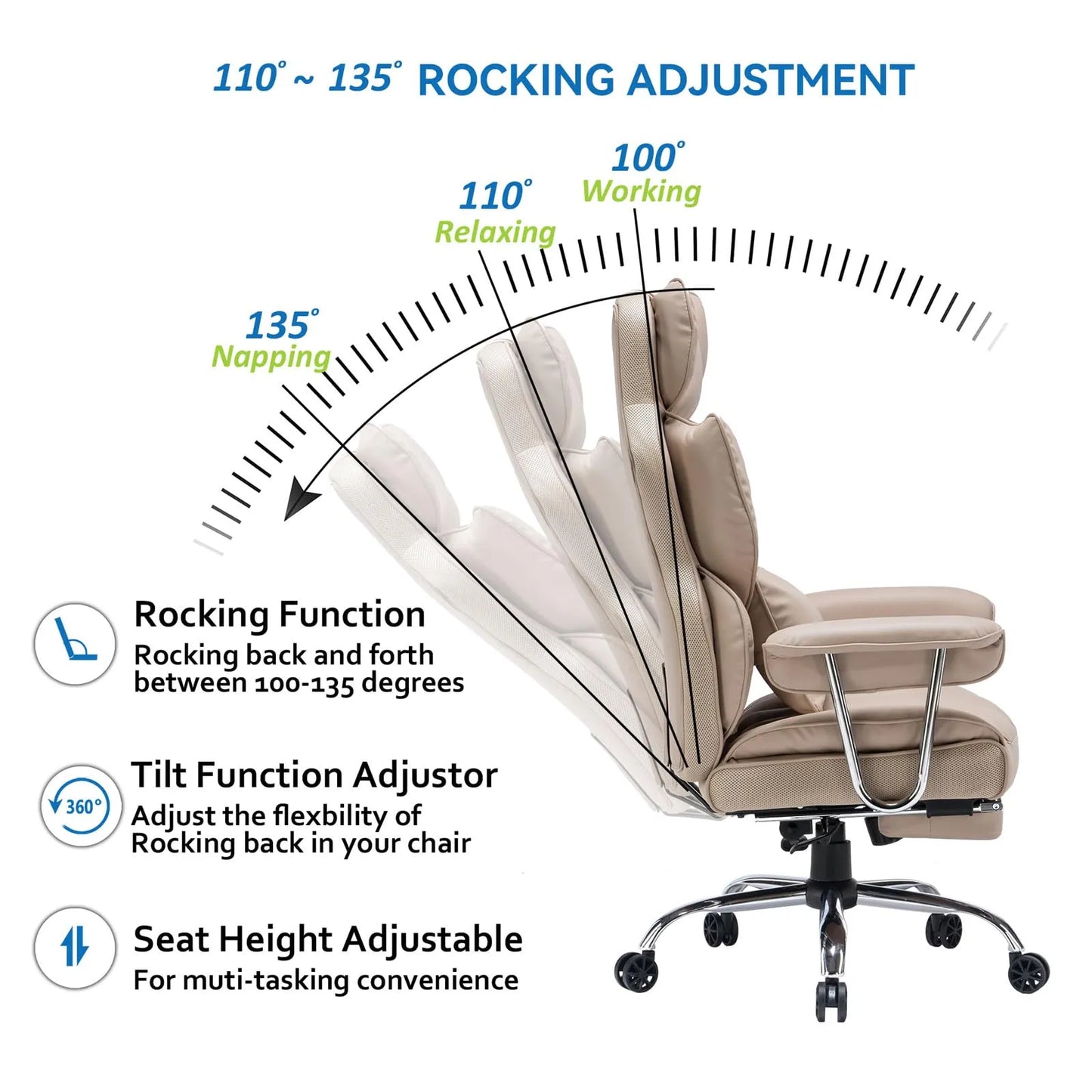 Big and Tall Office Chair 400lbs, Dark Beige