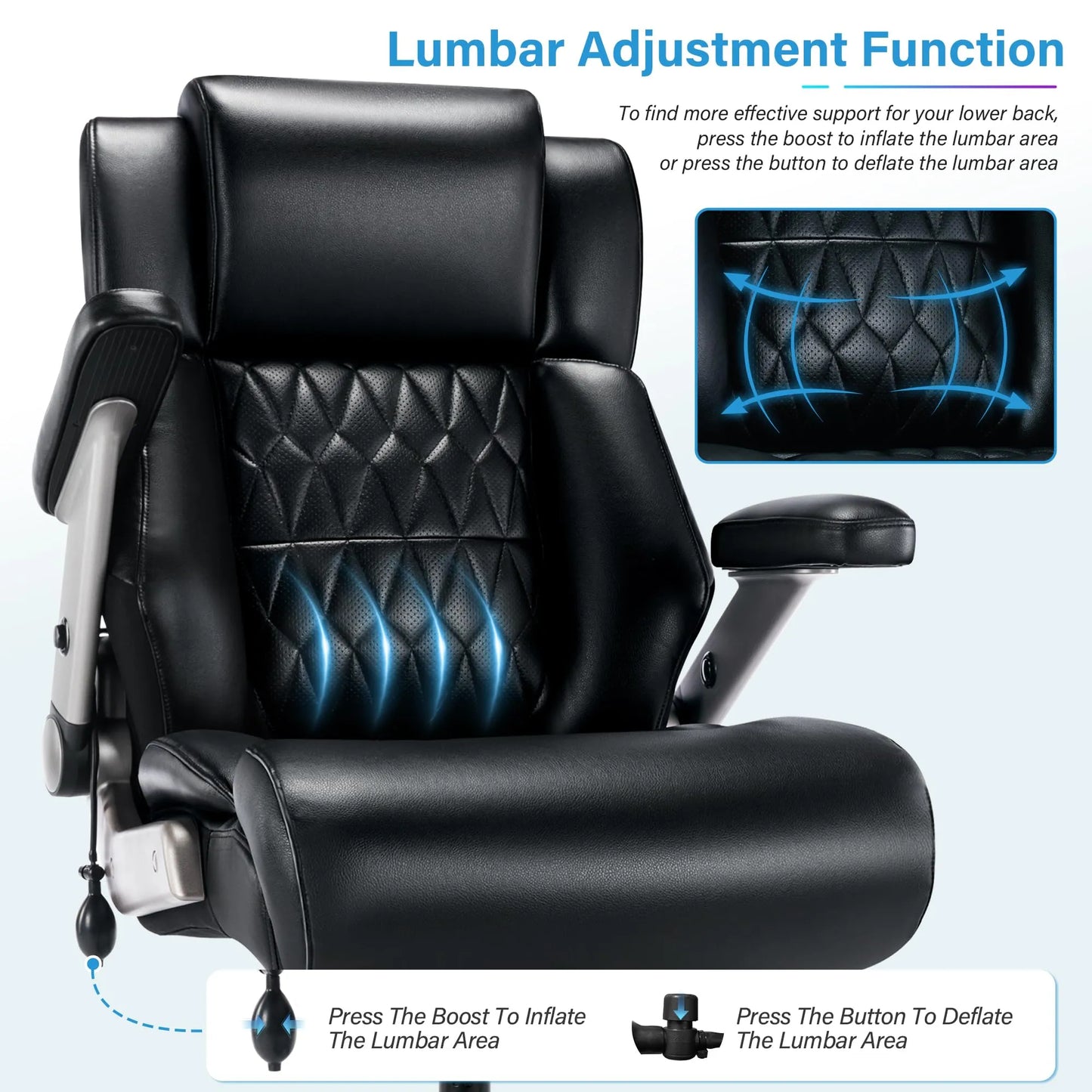 Big and Tall 500lbs Office Chair - Adjustable Lumbar Support, Black