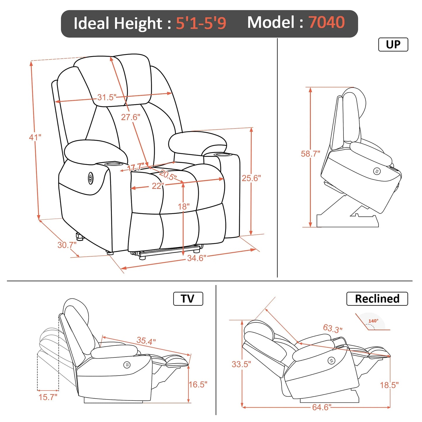 Electric Power Lift Recliner Chair Sofa with Massage and Heat for Elderly，Cream White