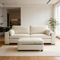 78" Oversized Faux Leather Loveseat Sofa with Storage Ottoman, Deep Seat Sectional Couch with Wide Cushions, Scratch-Resistant Vegan Leather, Modern Living Room, Beige