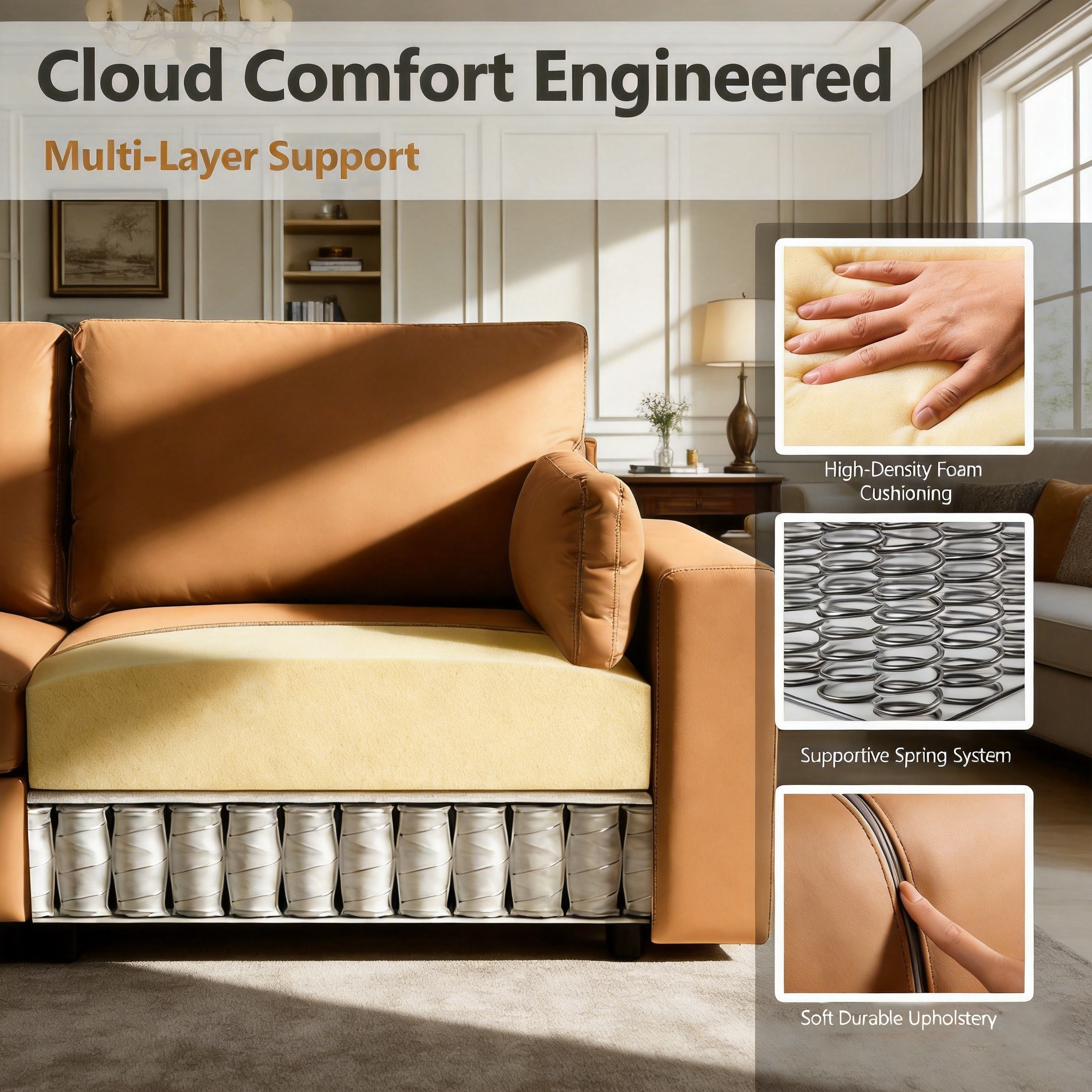 151" Oversized Modular U-Shaped Sectional Sofa with 2 Storage Ottomans, Deep Seat Faux Leather Couch, Scratch-Resistant Vegan Leather, Modern Living Room, Brown