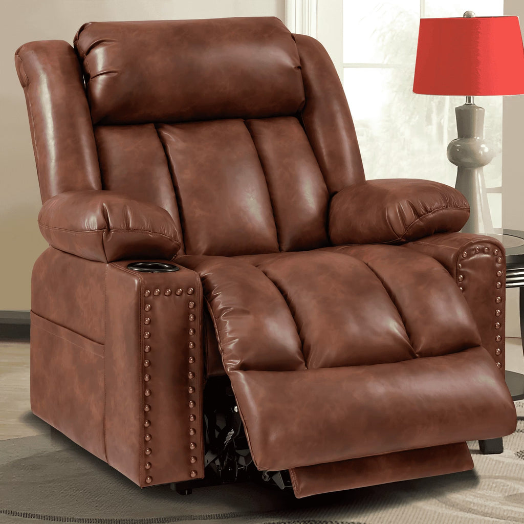 Triple Motor Large Power Lift Recliner Chair for Elderly with Heat and Massage, Lay Flat Lift Chairs for Seniors Infinite Position, Extended Footrest, USB Ports, Cup Holder, Faux Leather