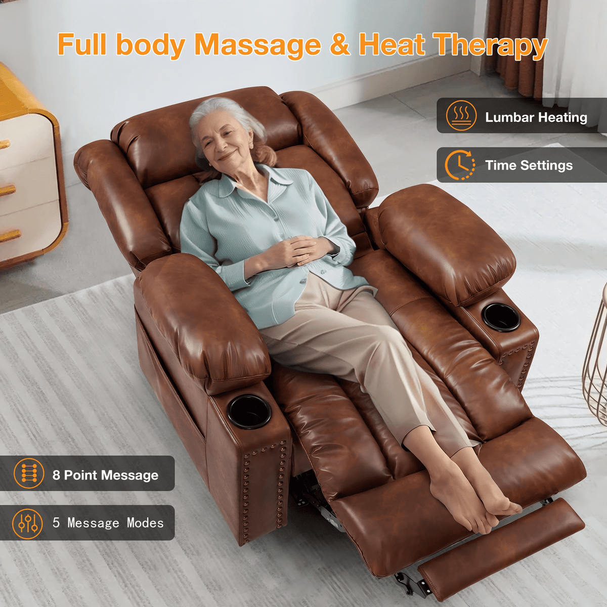 Triple Motor Large Power Lift Recliner Chair for Elderly with Heat and Massage, Lay Flat Lift Chairs for Seniors Infinite Position, Extended Footrest, USB Ports, Cup Holder, Faux Leather